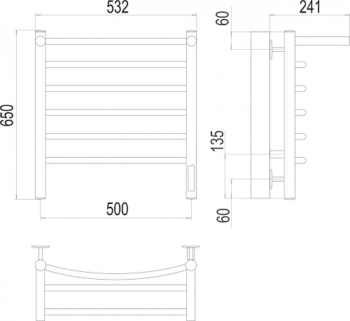 Полотенцесушитель TERMINUS Классик П6 500x650 с полкой (быстрое прикосновение, RAL 9003 белый)
