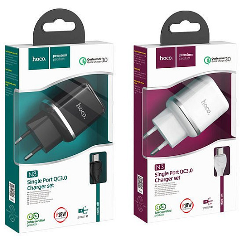 Сетевое зарядное Hoco N3 microUSB (белый)