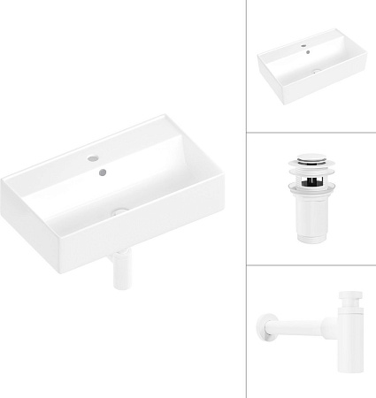 Умывальник Lauter 21855 + клапан 21190W + сифон 21635W (белый матовый)