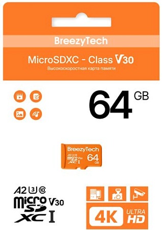 Карта памяти BreezyTech Ultra microSDXC Class 10/A2/V30 64GB (без адаптера)