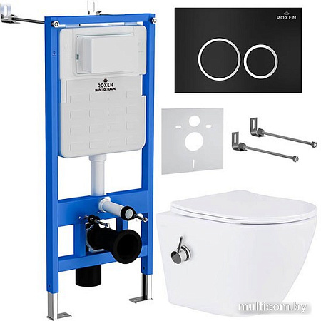Унитаз подвесной Roxen Antares Bidet в комплекте с инсталляцией StounFix Slim 6 в 1 906342 (кнопка: черный матовый)