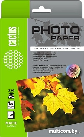 Фотобумага CACTUS Матовая 10x15 230 г/м2 100 листов CS-MA6230100
