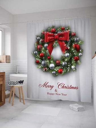 Шторка-занавеска для ванны JoyArty Новогодний венок sc_47821599