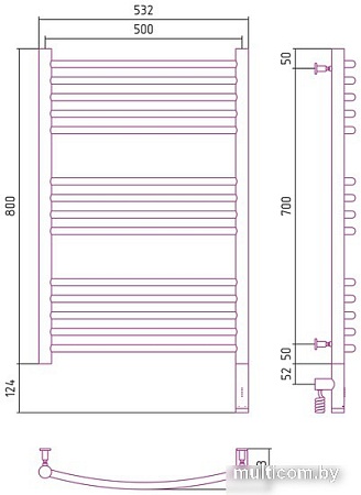 Полотенцесушитель Сунержа Богема 3.0 выгнутая 800х500 МЭМ правый 00-5803-8050