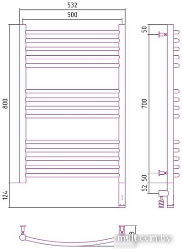 Полотенцесушитель Сунержа Богема 3.0 выгнутая 800х500 МЭМ правый 00-5803-8050