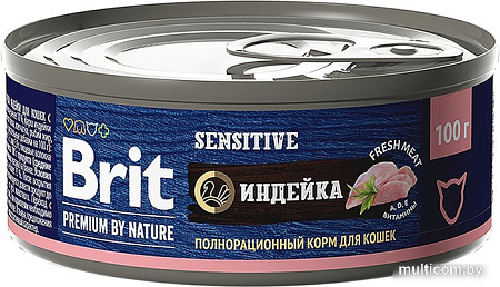 Консервированный корм для кошек Brit с чувствительным пищеварением с мясом индейки 100 г