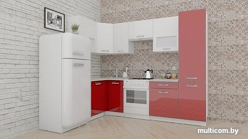 Угловая кухня ВерсоМебель ЭкоЛайт-5 1.2x2.6 правая (белый/бургундский дождь)