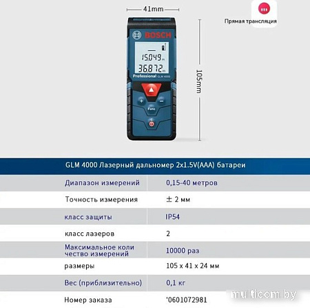 Лазерный дальномер Bosch Professional GLM 4000
