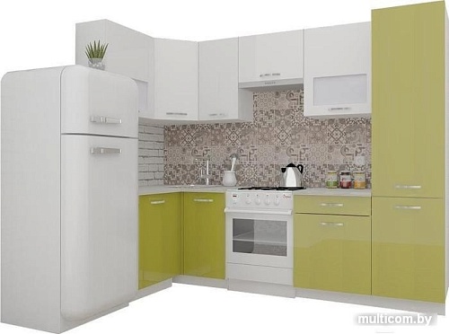 Угловая кухня ВерсоМебель ЭкоЛайт-6 1.2x2.7 правая (белый/оливковый)