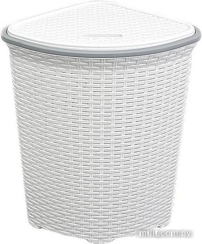 Корзина ВиолетПласт для белья угловая с крышкой 60 л Ротанг (белый)
