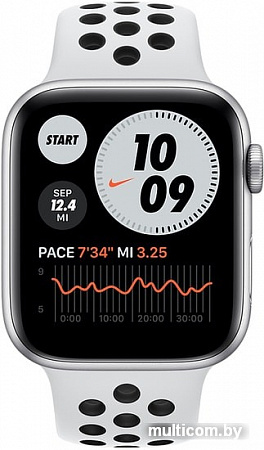 Умные часы Apple Watch Series 6 Nike 44 мм (алюминий серебристый/белый, черный)