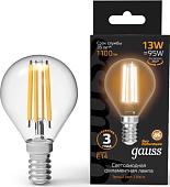 Светодиодная лампочка Gauss Filament Шар 13W 1100lm 2700К Е14 LED 1/10/50 105801113