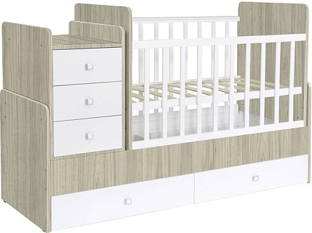 Детская кроватка Polini Kids Simple 1100 с комодом (вяз/белый)