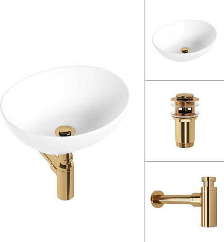 Умывальник Lauter 21652 + клапан 21190G + сифон 21635G (золото)