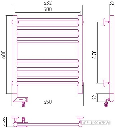 Полотенцесушитель Сунержа Богема 2.0 600x500 00-5205-6050 (правый)