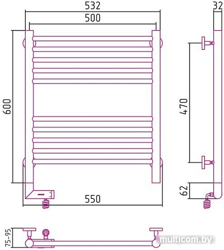 Полотенцесушитель Сунержа Богема 2.0 600x500 00-5205-6050 (правый)