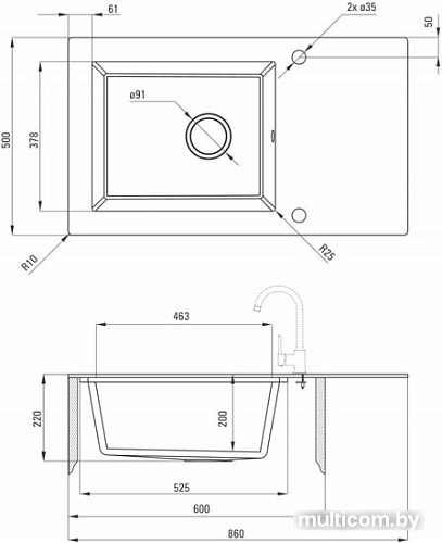 Кухонная мойка Deante Capella ZSC GK2C (графитовый металлик)