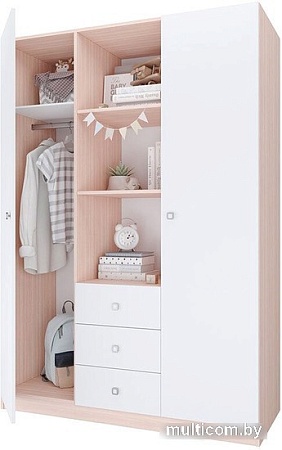 Шкаф распашной Polini Kids Simple трехсекционный 0001632.161 (дуб пастельный/белый)