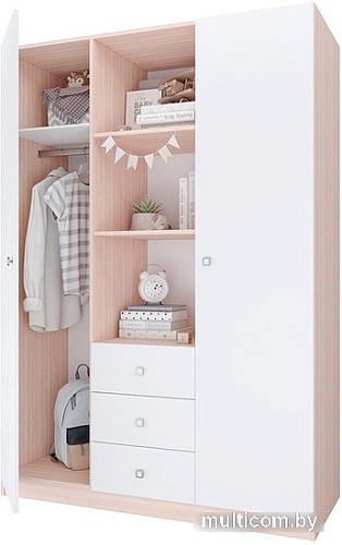 Шкаф распашной Polini Kids Simple трехсекционный 0001632.161 (дуб пастельный/белый)