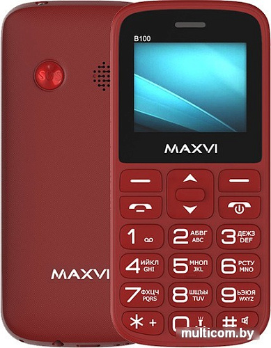 Кнопочный телефон Maxvi B100 (винный красный)