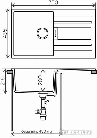 Кухонная мойка Tolero Loft TL-750 (серый металлик)