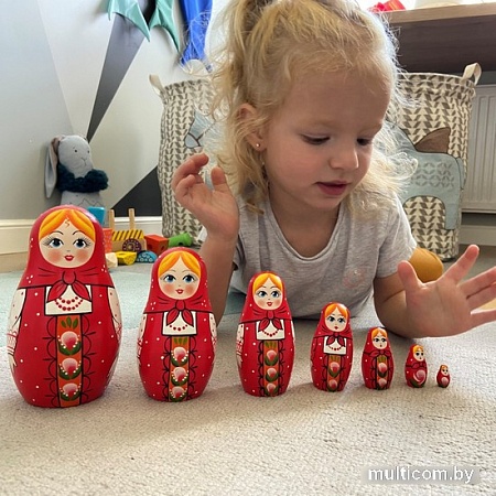 Развивающая игра Брестская Матрешка В красном платке и сарафане с орнаментом (набор 7 шт)