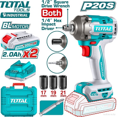 Гайковерт Total TIWLI20236 (с 2-мя АКБ, кейс)