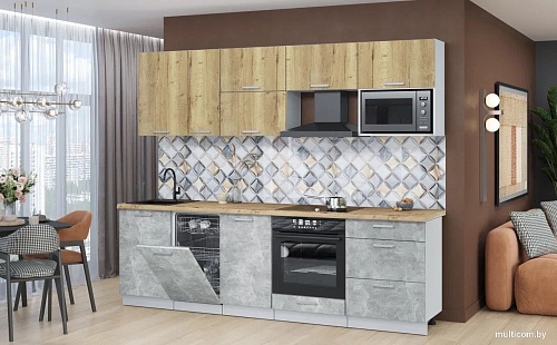 Готовая кухня Интерлиния Мила Лайт 2.6-ПМ4 (дуб золотой/бетон/дуб бунратти)