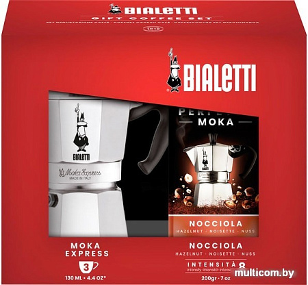 Гейзерная кофеварка Bialetti Moka Express (6 порций + кофе молотый Nocciola 200 гр)