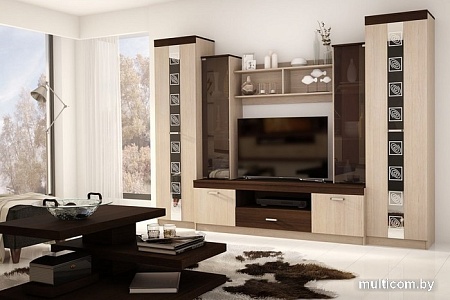 Стенка Астрид-Мебель Палермо-4 ЦРК.ПЛР.04 (анкор белый-венге)