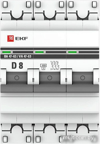 Выключатель автоматический EKF 3P 8А (D) 4.5kA ВА 47-63 mcb4763-3-08D-pro
