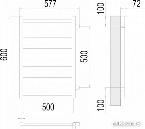 Полотенцесушитель TERMINUS Аврора П6 500x600 бп (сатин)