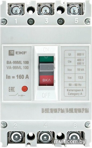 Выключатель автоматический EKF Basic ВА-99МL 100160А 3P 18кА mccb99-100-160mi