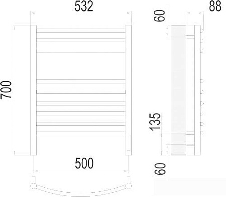 Полотенцесушитель TERMINUS Классик П9 500x700 бп электро