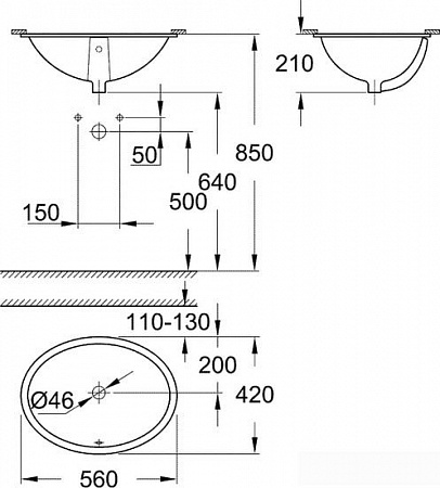 Умывальник Grohe 39423000 56x42