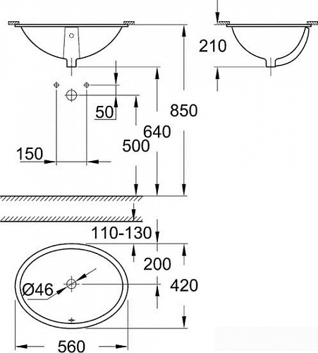 Умывальник Grohe 39423000 56x42