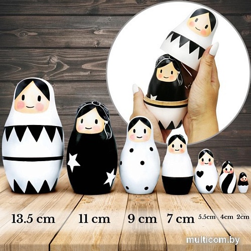 Развивающая игрушка Брестская Фабрика Сувениров Набор черно-белых матрешек (7 шт)