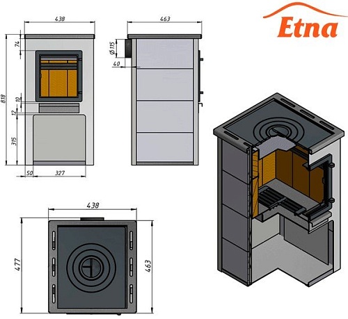 Свободностоящая печь-камин Этна ДТ-4С с плитой