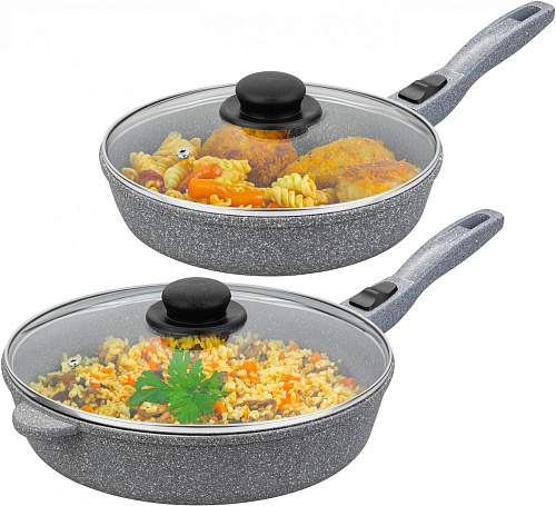 Набор сковород Elan Gallery Гармония вкуса +крышки 120591+2 (4пр, серый мрамор)