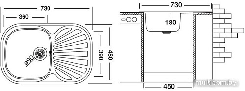 Кухонная мойка Ukinox Галант GAL730.480 GT8K 1R