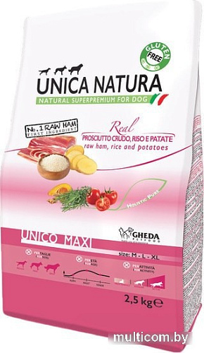 Сухой корм для собак Unica Natura Unico Maxi с сыровяленой ветчиной, рисом и картофелем 2.5 кг