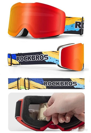 Горнолыжная маска (очки) RockBros SP160 (разноцветный/оранжевый)