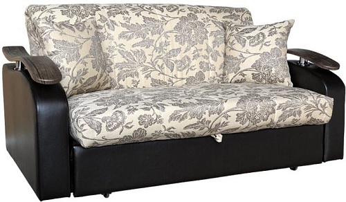 Диван Асмана Магнат 140 декор Волна (палома беж/кожзам коричневый/декор венге)