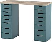 Офисный стол Mio Tesoro Ингар 2/88 (дуб беленый/серо-бирюзовый)