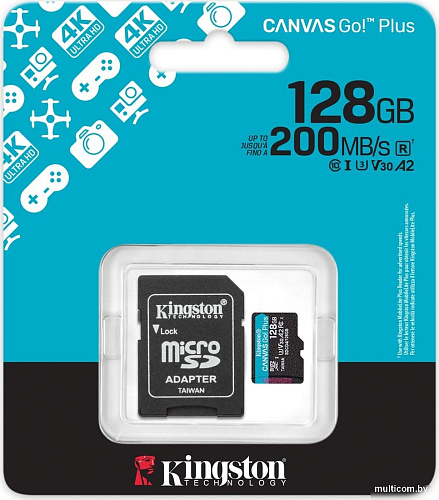 Карта памяти Kingston Canvas Go! microSDXC 128GB SDCG4/128GB (с адаптером)