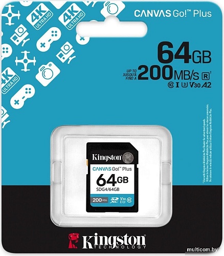 Карта памяти Kingston Canvas Go! Plus SDXC 64GB SDG4/64GB