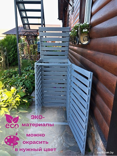 Бокс для мусорного контейнера Четыре Солнца Деревянный (серый)