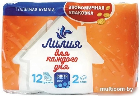 Туалетная бумага Лилия 2-слойная (12 рулонов, белая)