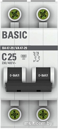 Выключатель автоматический EKF ВА 47-29 2P 25A (C) 4.5кА mcb4729-2-25C