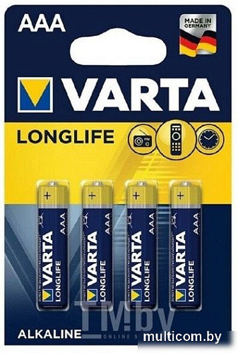 Элементы питания Varta Longlife 4 AAA LR03 04103113414 (4шт)